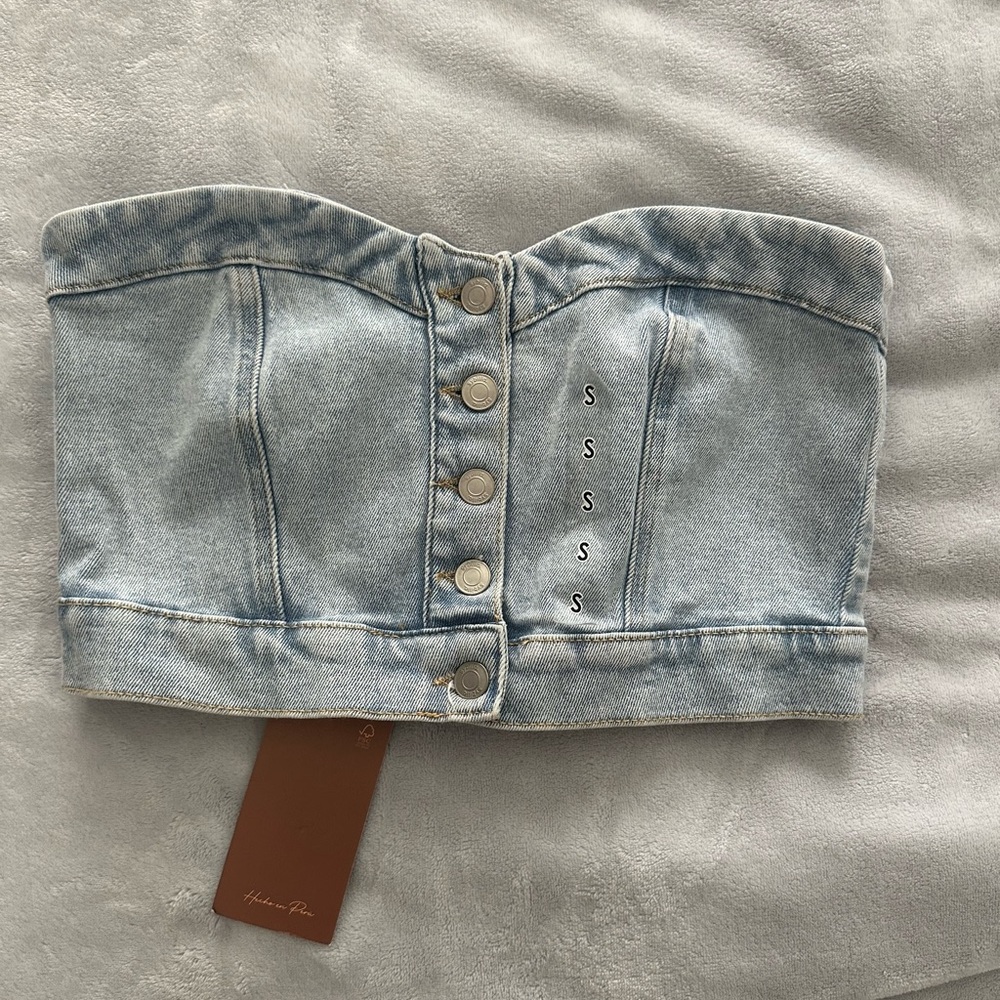 Denim tube top heart neckline